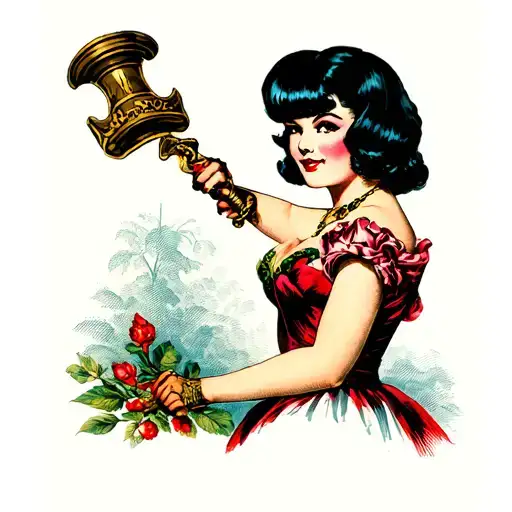 Pinup Girl With Black Bob Holding A Mace