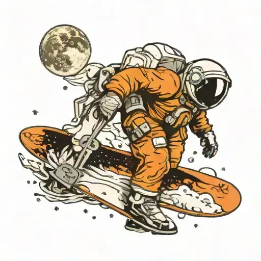 Astronaut Holding Snowboard Looking Down With The Moon