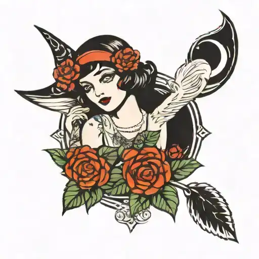 1920S Flapper Girl Witchy Hippie Flowers Moons