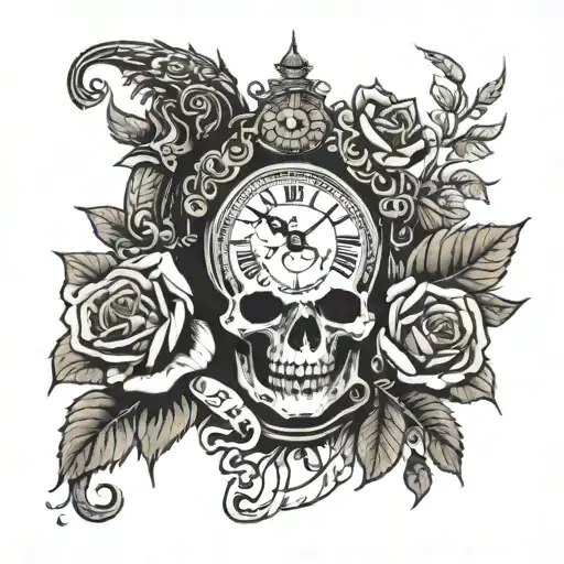 Death With Roses And Clock