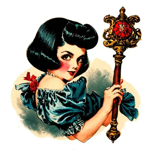 Pinup Girl With Black Bob Holding A Mace