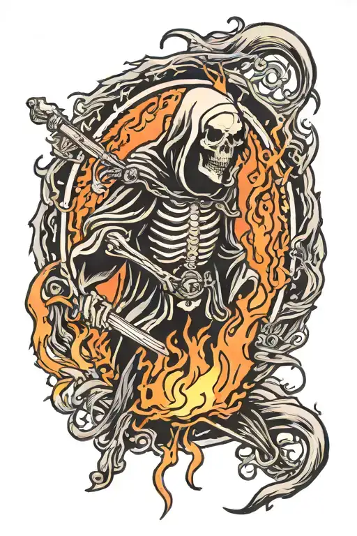 Grim Reaper On Fire Surrounded