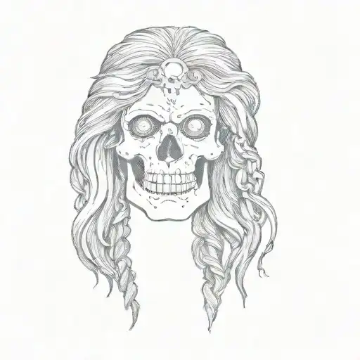 A Skeleton With Long Hair Old School Style