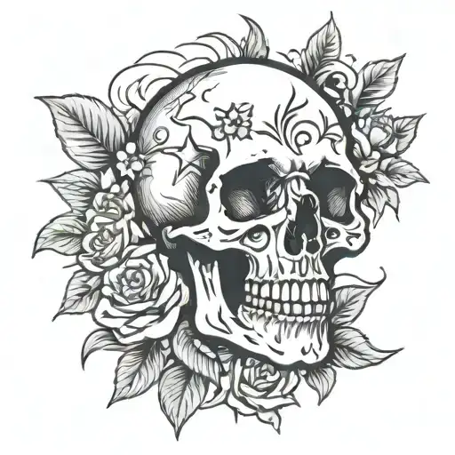 Skull And Flowers Growing