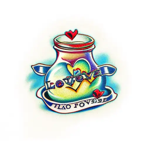Tattoo Of A Jar Overflowing With Love