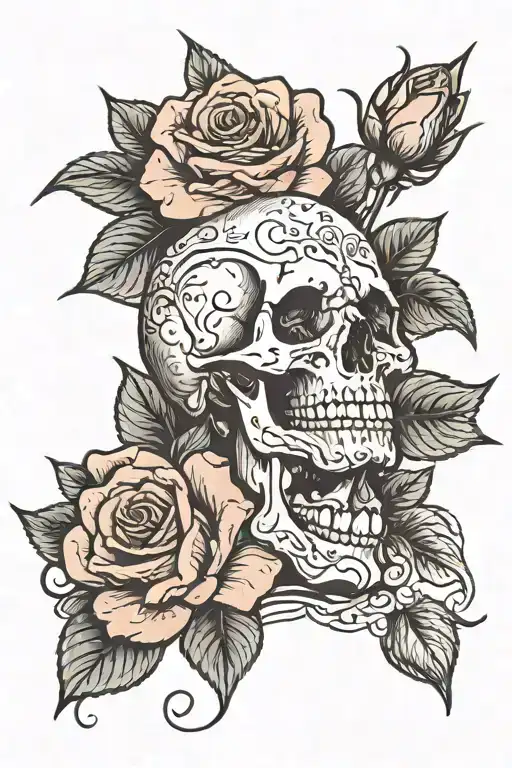 Skull And Rose Growing Together