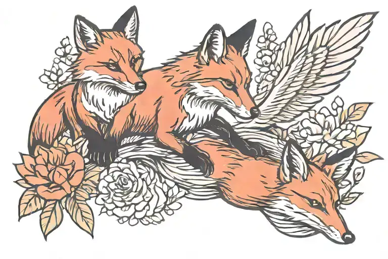 Fox And Cardinal Flying Towards