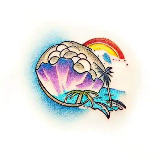 Palm And Near A Broken Coconut