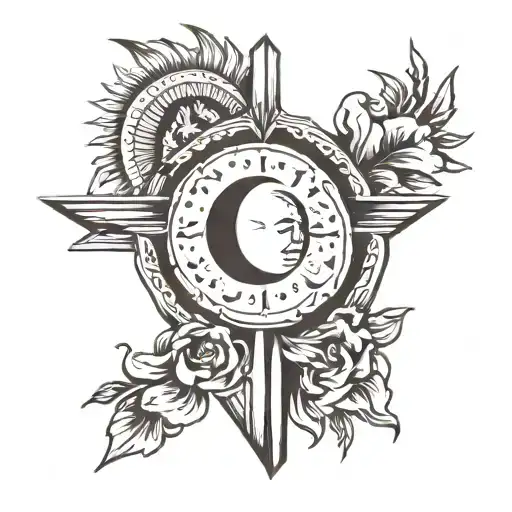 Half Moon And Half Sun And Between A Christian Cross