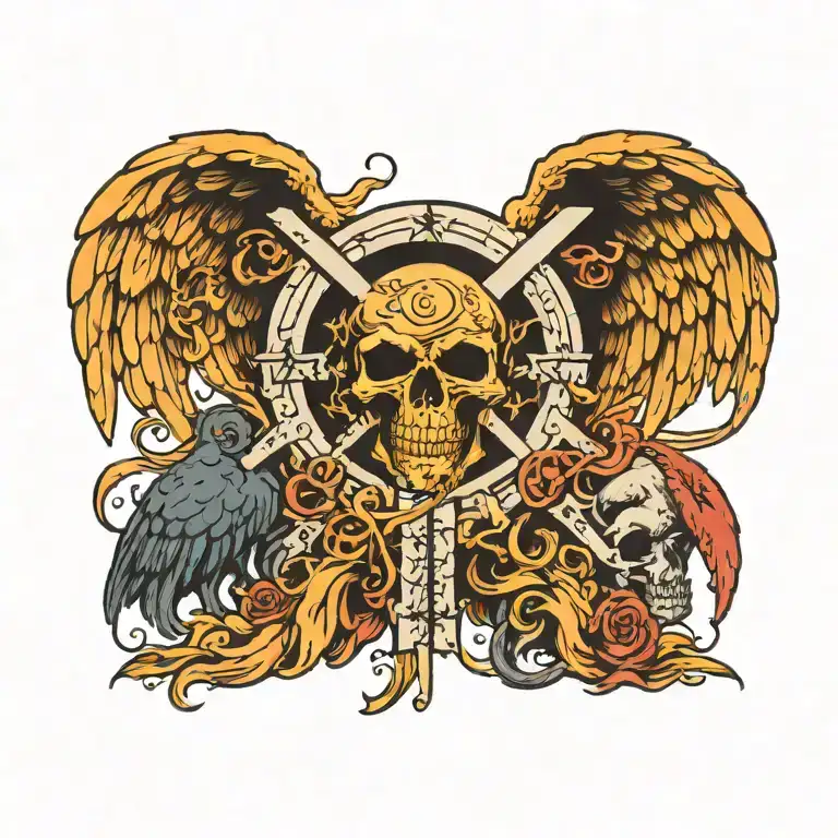 Cross In The Center Angels And Demons On Each Side