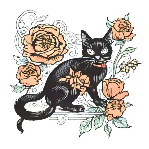 Black Cat Brings Poppy Flower To Blonde Woman Posing