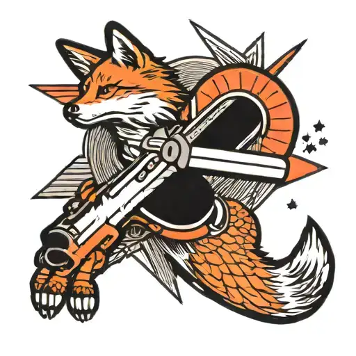A Design Featuring A Patriot Missile Intertwined With Japanese Fox Motifs