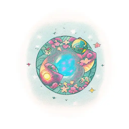 Rectangular Shape Of A Galaxy And Planet With A Border Made Of Tropical Plants And Flower