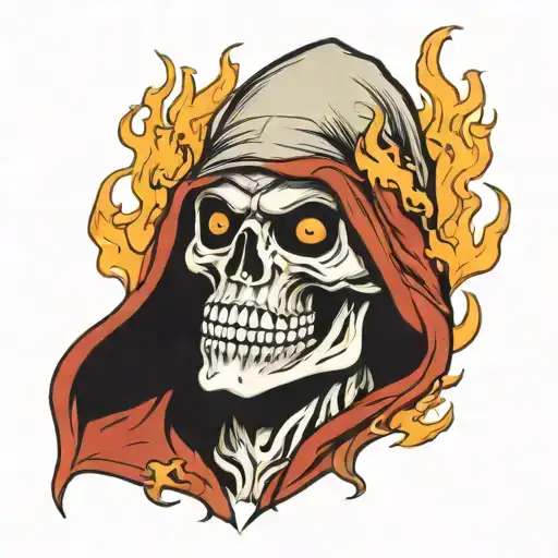 Flaming Zombie Skull With Hood