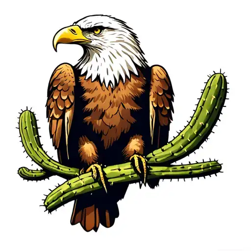 Eagle Sitting On Cactus