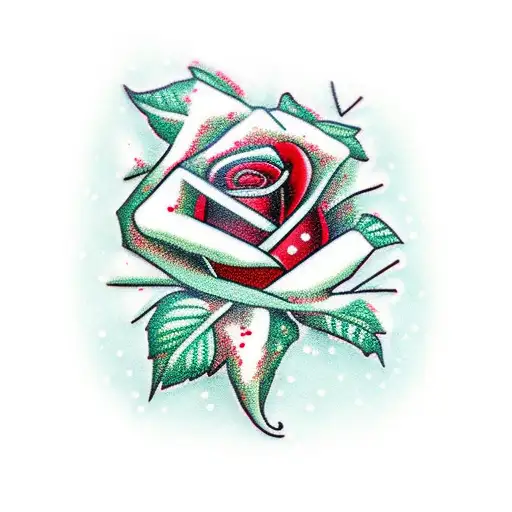 Red Rose With Green Snow Flakes