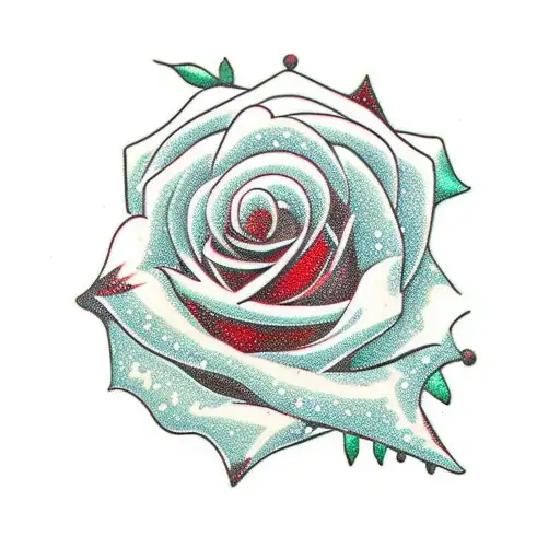 Red Rose With Green Snow Flakes