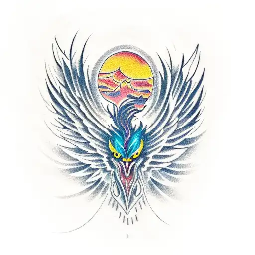 A Film Reel Transforming Into A Phoenix In Dotwork Style