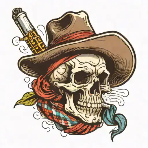Cowboy Skull With Scarf Smoking A Cigarette