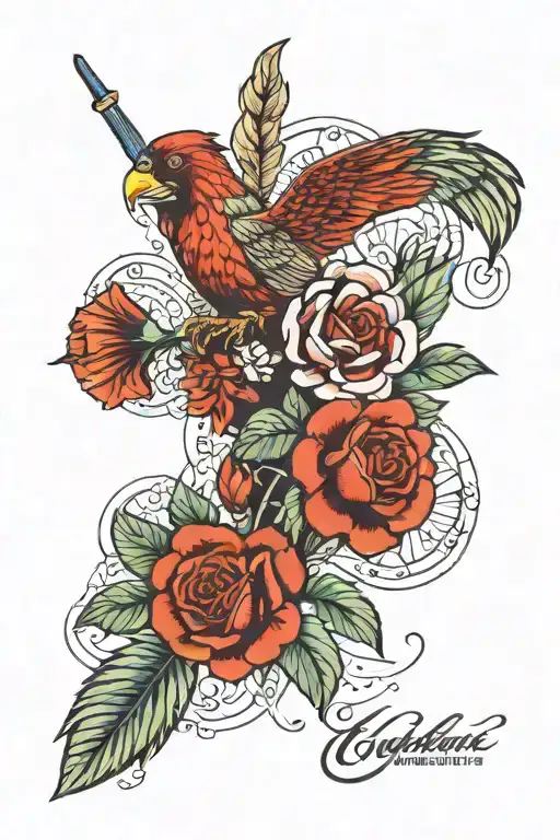 Design A Tattoo That Combines Military Elements With Traditional French And Ukrainian Patterns