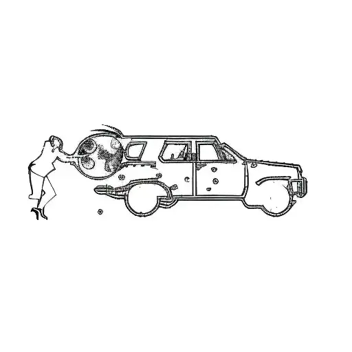 A Silhouette Of A Girl Determined And Pushing A Huge Moon Into Her Car Trunk