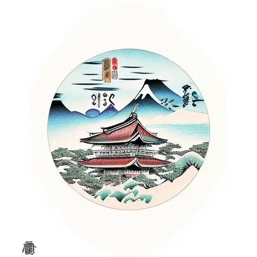 A Traditional Japanese Landscape With A Samurai And Animals In Harmony