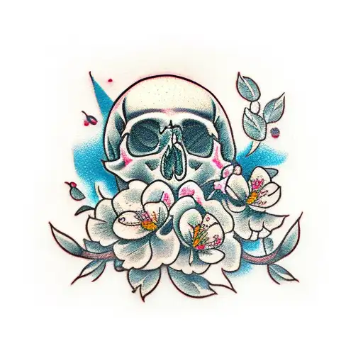 Skull And Cherry Blossom