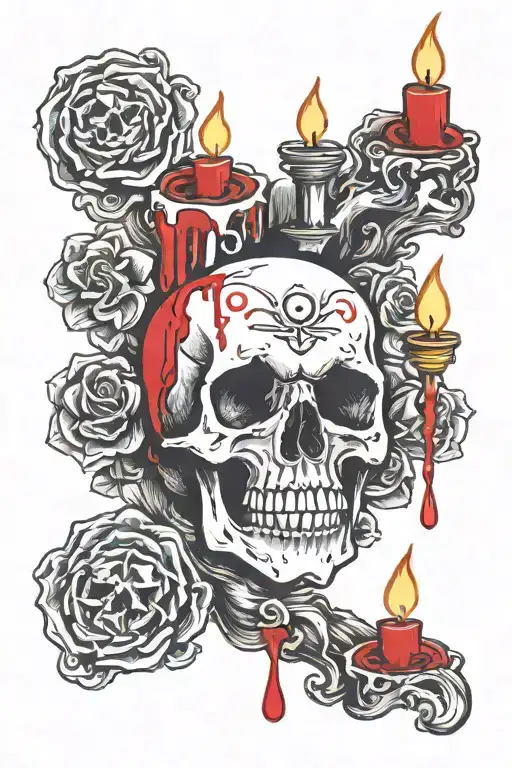 Skull Candle Burning At Both Ends With Blood Wax Dripping