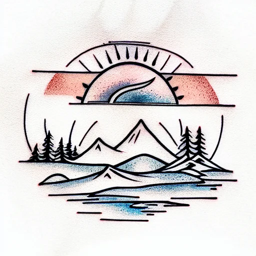 Mountains With A Sun Behind And Trees In Front