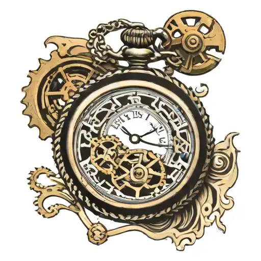 Pocket Watch With Falling Cogs In The Background Black And White