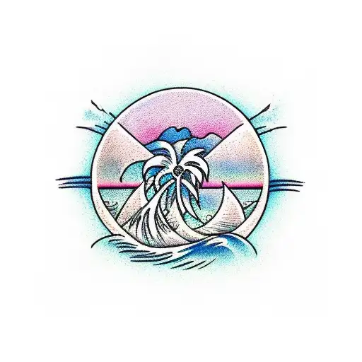 A Beach Palm Made With Waves Forms Inside