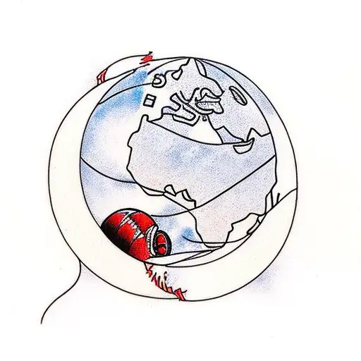 Moon Tied To A Globe By A Red Thread