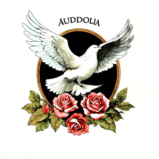 Dove Of Peace With Angels And Roses With The Name Audolia