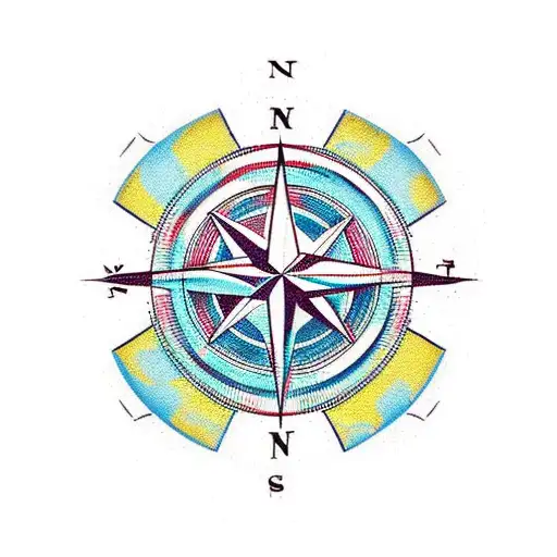 A Traditional Compass Surrounded By Soccer Balls And Travel Landmarks