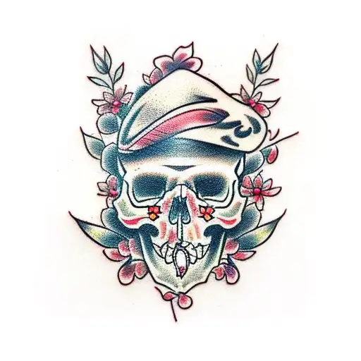 Skull And Cherry Blossom