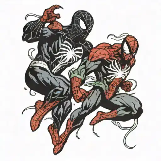 Spiderman And Venom Engaged In An Epic Fight Scene