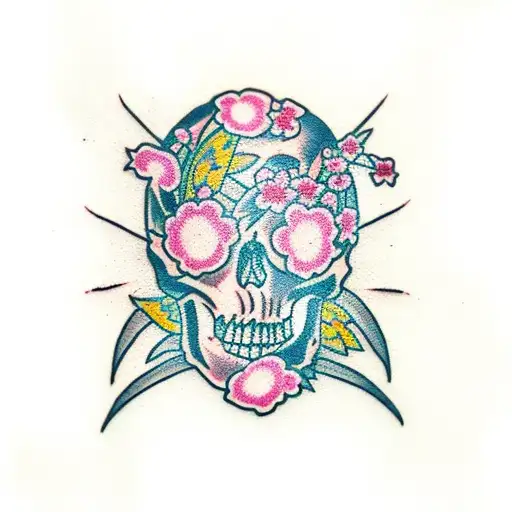 Skull And Cherry Blossom