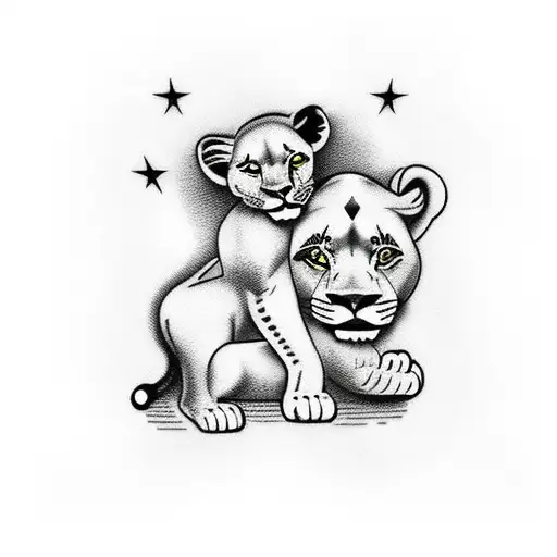 Lion And Cub Embracing Eachother