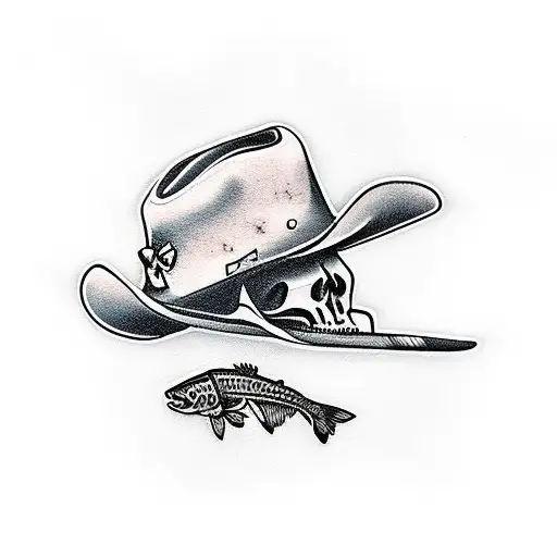 Skeleton With Cowboy Hat Fly Fishing For Brook Trout