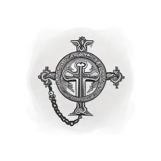 A Traditional-style Rosary Intertwined With Musical Instruments And A Cross