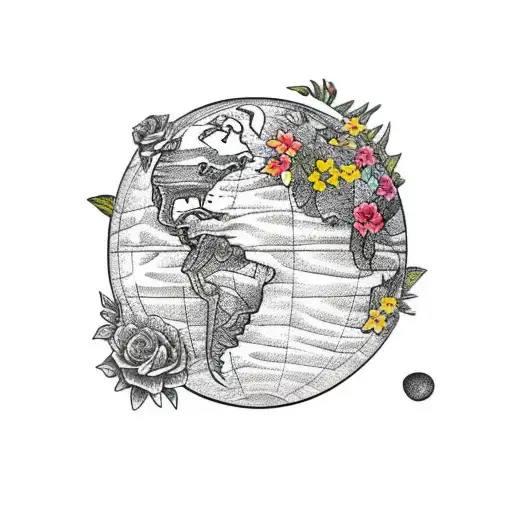 Earth Continents With Flowers In The Background