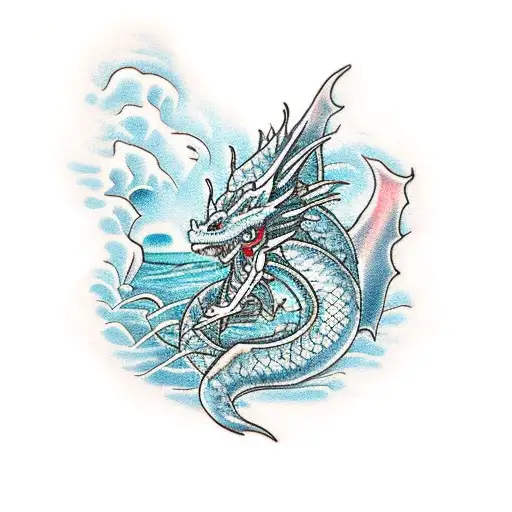 A Tattoo Of A Dragon Emerging From The Depths Of The Ocean