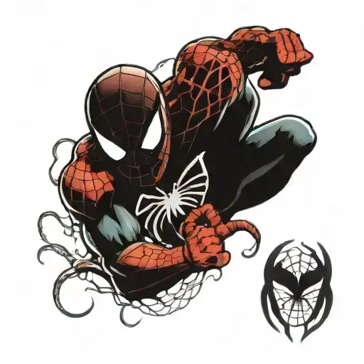 Spiderman And Venom With Tongue Engaged In An Epic Fight Scene For Man Back