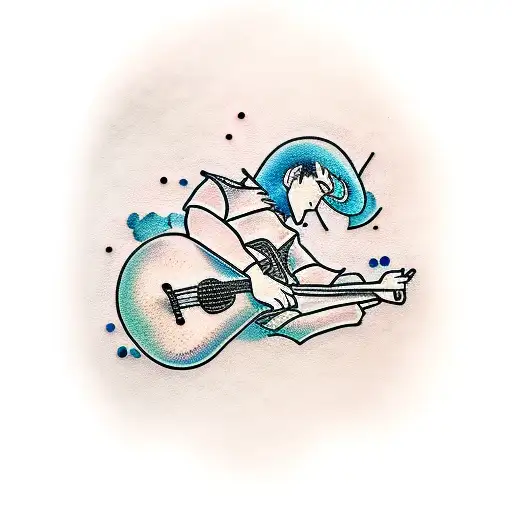 A Tattoo Of A Rock Musician Playing A Guitar With An Anime Twist