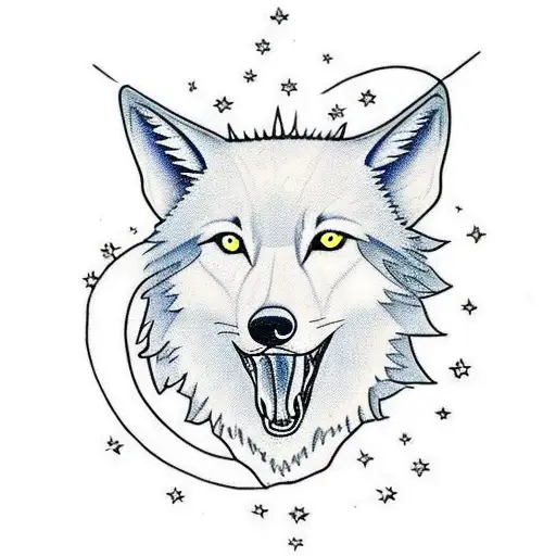 White And Black Wolf With Fire And Air With Infinity Triangle