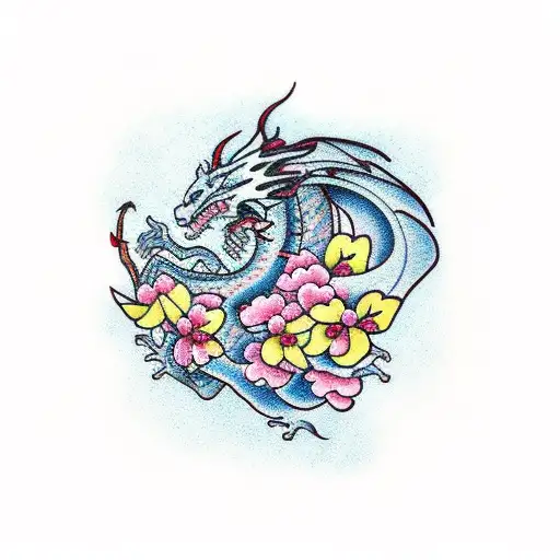 Dragon With Cherry Blossom Petals
