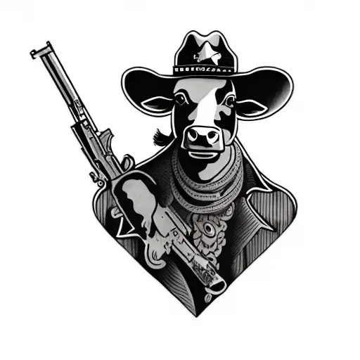 A Cow In A Cowboy Hat Holding A Gun