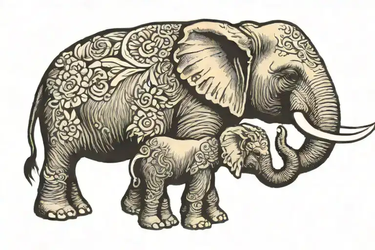 Elephant Mom And Baby Elephant