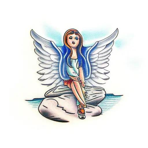 Angel Sitting On Rocks Reaching Up