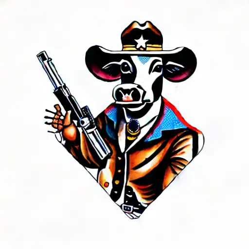 A Cow In A Cowboy Hat Holding A Gun